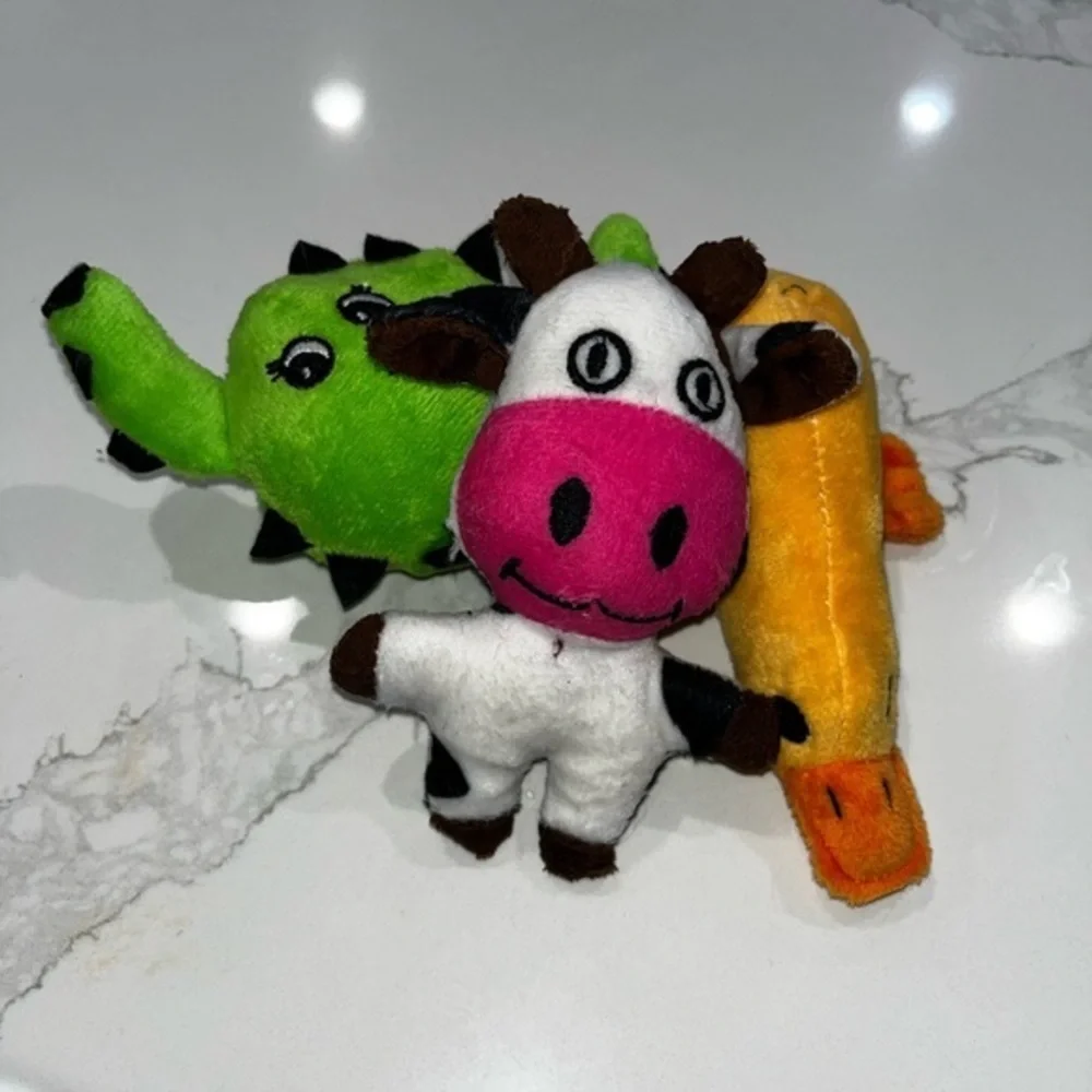 Plush Animal Toy Set - Cow, Dinosaur, Duck